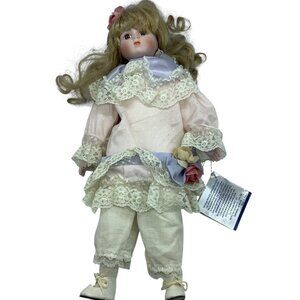 The Heritage Mint Ltd. Porcelain Doll Lace Dress Blonde Hair 1988/89 Edition 17”